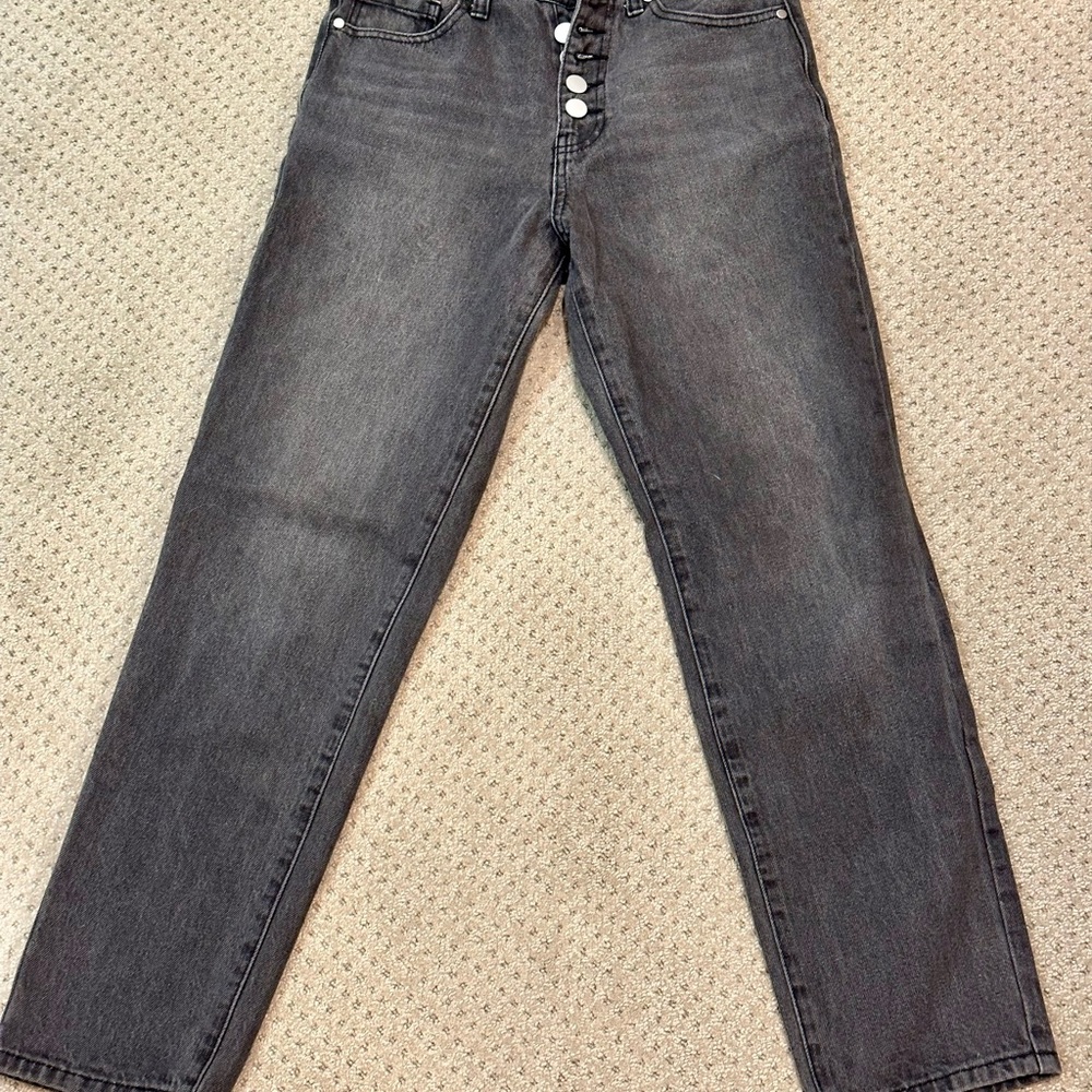 BP. Charcoal Gray Straight Jeans Cotton Denim Button 5-Pocket Design Women's